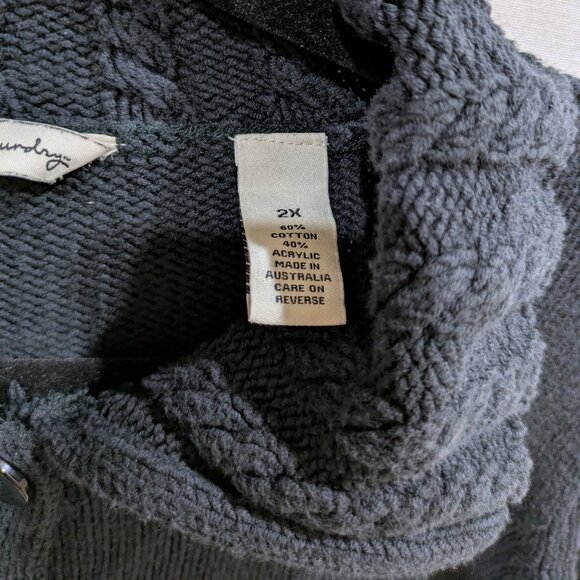 Black Heavy Button Cardigan Sweater 2X Cable Knit Warm Cozy Comfy Cabincore - Picture 5 of 5